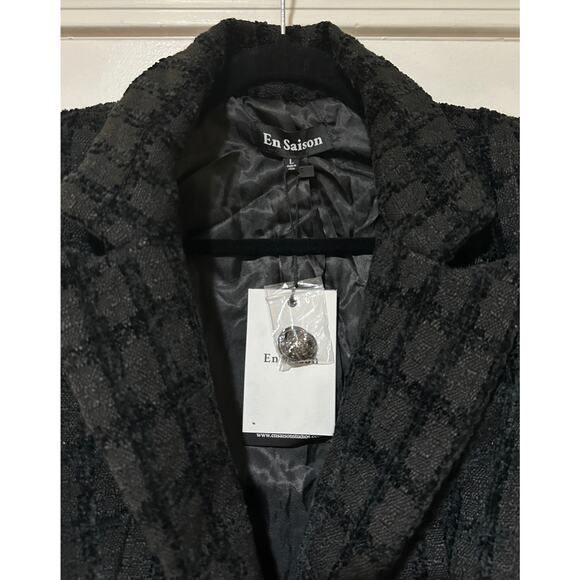 En Saison Melbrooke Tweed Single-Breasted Blazer Black Sz Large Runs Small NWT - Picture 3 of 16